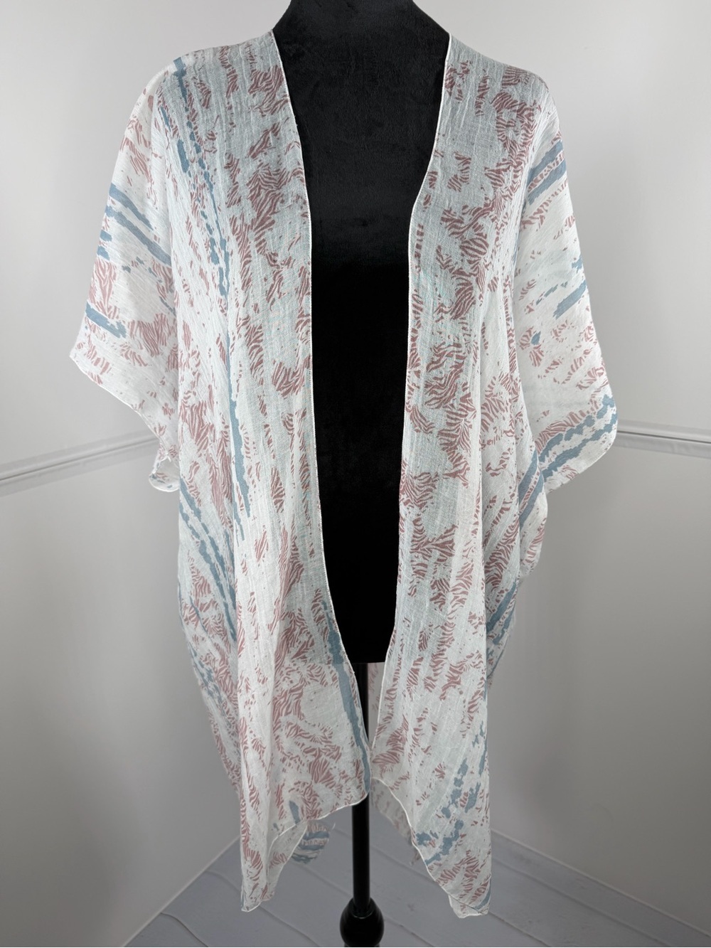 Boho Floral Print Open Front Kimono Cover Up One Size
